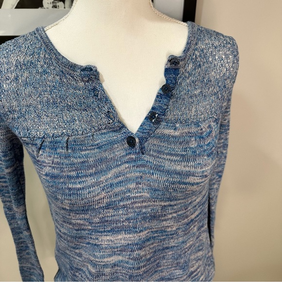 Kimchi Blue Knit Blue Henley Long Sleeve / Knit Babydoll Top - Picture 2 of 9